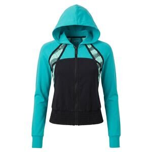 Bebe Sport | Zip-Up Athletic Hoodie Jacket | Black & Teal | Women's Size XS